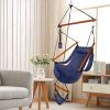 Oxford Cloth Hardwood With Cup Holder Wooden Stick Perforated 100kg Seaside Courtyard Oxford Cloth Hanging Chair Blue
