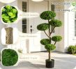 Indoor Outdoor 6-Ball Topiary Tree with Realistic Trunk And Weighted Cement-Filled Base for Garden Decor
