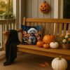 White Poodle Puppy Halloween Throw Pillow Machine Washable, Indoor Outdoor Decorative Pillow for Couch, Bed or Patio, 14Hx14W