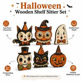 Halloween wooden pumpkin ghost black cat ornament room desktop holiday decoration wooden craftHalloween wooden pumpkin ghost black cat ornament room (thickness: 1.6cm, Color: 15*12cm6pcs)