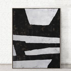 100% Handmade Abstract Oil Painting  Wall Art Modern Minimalist Black and White Picture Canvas Home Decor For Living Room No Frame (size: 90X120cm)