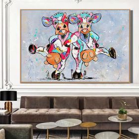 Hand-painted original oil painting cow painting impasto thick texture oversized palette knife painting, wall art home decoration (size: 75x150cm)