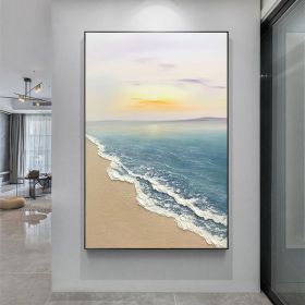 Hand painted oil painting sunrise seascape sailboat home decoration wall art canvas hanging painting (size: 75x150cm)