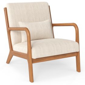 Accent Chair Corduroy Upholstered Lounge Chair with Lumbar Pillow (Color: Beige)