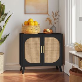 Buffet Cabinet with Storage, Accent Bathroom Floor Cabinet,with Two Doors and 4 compartments forStorage,Cabinet with Solid Wood Feet (Color: Black)