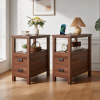 End Table with Charging Station,Side Tables with USB Ports & Outlets,Side Table with 2 Drawers, Small Wood Bedside Table, Small Rustic Side Table