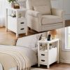 End Table with Charging Station,Side Tables with USB Ports & Outlets,Side Table with 2 Drawers, Small Wood Bedside Table, Small Rustic Side Table