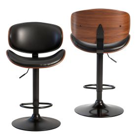 A set of 2 rotating bar stools with adjustable height, PU leather decorative chairs, backrests and footstools, and anti-slip rubber bases (Color: Black)