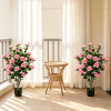 Set of 2 39.5-Inch Artificial Camellia Trees with Orange Blossoms in Cement Pots for Home Decor