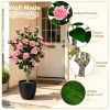 Set of 2 39.5-Inch Artificial Camellia Trees with Orange Blossoms in Cement Pots for Home Decor
