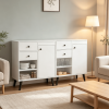 Set of 2 31 Inch Buffet Cabinet with 2 Drawers And Open Compartments for Kitchen Storage Wood Grain Finish