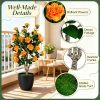 Set of 2 39.5-Inch Artificial Camellia Trees with Orange Blossoms in Cement Pots for Home Decor