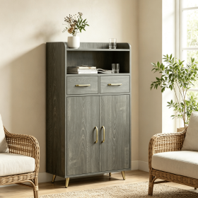 Freestanding Bathroom Storage Cabinet with 2 Drawers And 2 Doors Floor Cabinet for Bathrooms (Color: Gray Oak)