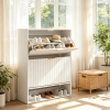 Fluted Hidden Shoe Cabinet with 2 Flip Drawers Open Storage for Home Organization Furniture