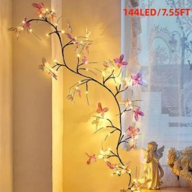 Enchanted Lights with Remote, 18 Branches 144 LEDs Lighted Willow Swag for Wall Decor, Indoor Artificial Plug in Fairy Lights for Bedroom, Living Room (size: 7.55FT)