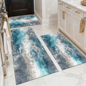Three-piece kitchen rug set, non-slip and washable, abstract pattern kitchen hallway rug, soft and comfortable, suitable for sinks, floors, entrances (Main Color: White, Main Material: Polyester)