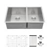 Lordear Undermount Kitchen Sink Double Bowl 18 Gauge Gunmetal Black Stainless Steel Sink