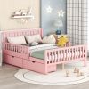 Full Size Wood Platform Bed with Guardrails on Both Sides and Two Storage Drawers