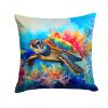 Loggerhead Sea Turtle Throw Pillow Machine Washable, Indoor Outdoor Decorative Pillow for Couch, Bed or Patio, 14Hx14W