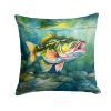 Largemouth Bass Throw Pillow Machine Washable, Indoor Outdoor Decorative Pillow for Couch, Bed or Patio, 14Hx14W