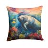 Manatee Throw Pillow Machine Washable, Indoor Outdoor Decorative Pillow for Couch, Bed or Patio, 14Hx14W