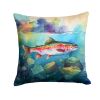 Rainbow Trout Throw Pillow Machine Washable, Indoor Outdoor Decorative Pillow for Couch, Bed or Patio, 14Hx14W