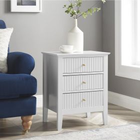 White Bed Side Table with 3 Drawers 19" W, Bedroom Nightstand 24" H,Vintage Modern Night Stand,Living Room Fluted End Bedside Tables (Color: White)