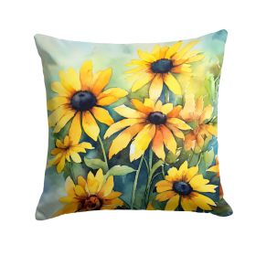 Maryland Black-Eyed Susans in Watercolor Throw Pillow Machine Washable, Indoor Outdoor Decorative Pillow for Couch, Bed or Patio, 14Hx14W (Default: Default)