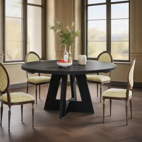 120 Cm round Dining Table for 4 People Country House Style with Wooden Tabletop And Legs Traditional Farmhouse Dining Table (Color: Black)