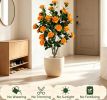 Set of 2 39.5-Inch Artificial Camellia Trees with Orange Blossoms in Cement Pots for Home Decor