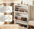 Fluted Hidden Shoe Cabinet with 2 Flip Drawers Open Storage for Home Organization Furniture