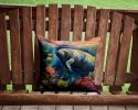 Manatee Throw Pillow Machine Washable, Indoor Outdoor Decorative Pillow for Couch, Bed or Patio, 14Hx14W