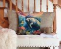 Manatee Throw Pillow Machine Washable, Indoor Outdoor Decorative Pillow for Couch, Bed or Patio, 14Hx14W