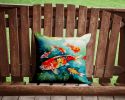 Koi Fish Throw Pillow Machine Washable, Indoor Outdoor Decorative Pillow for Couch, Bed or Patio, 14Hx14W