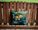 Largemouth Bass Throw Pillow Machine Washable, Indoor Outdoor Decorative Pillow for Couch, Bed or Patio, 14Hx14W