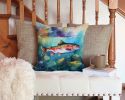 Rainbow Trout Throw Pillow Machine Washable, Indoor Outdoor Decorative Pillow for Couch, Bed or Patio, 14Hx14W