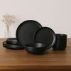 12-Piece Stoneware Dinner Plates Bowls Sets | Microwave & Dishwasher Safe | Non-Toxic Dinner Plates Bowls Set | Stackable Matte Glaze Kitchenware for