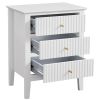 White Bed Side Table with 3 Drawers 19" W, Bedroom Nightstand 24" H,Vintage Modern Night Stand,Living Room Fluted End Bedside Tables